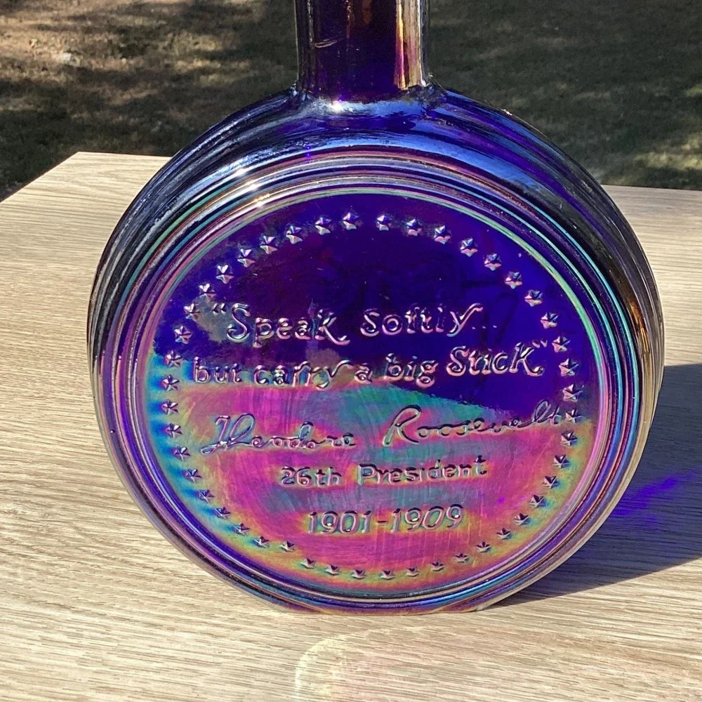 Theodore Roosevelt‎ Commemorative Blue Iridescent Glass Decanter 26th President